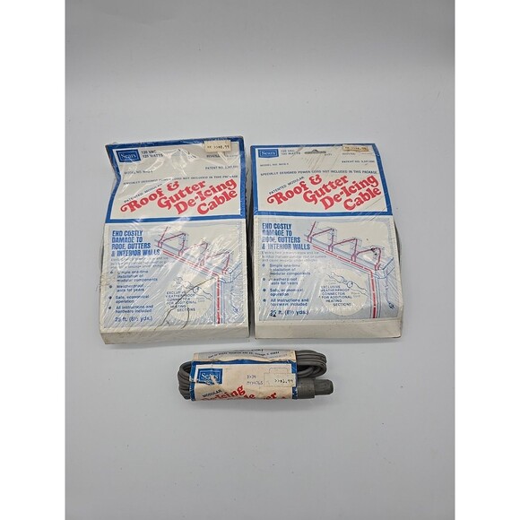 Sears Modular Roof & Gutter De-icing Cable 25’ lot of 2 Plus Cable Power Cord - Picture 1 of 6